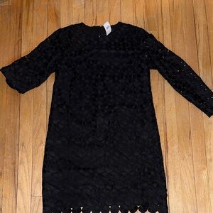 Ann Taylor Black Textured Long Sleeve Dress